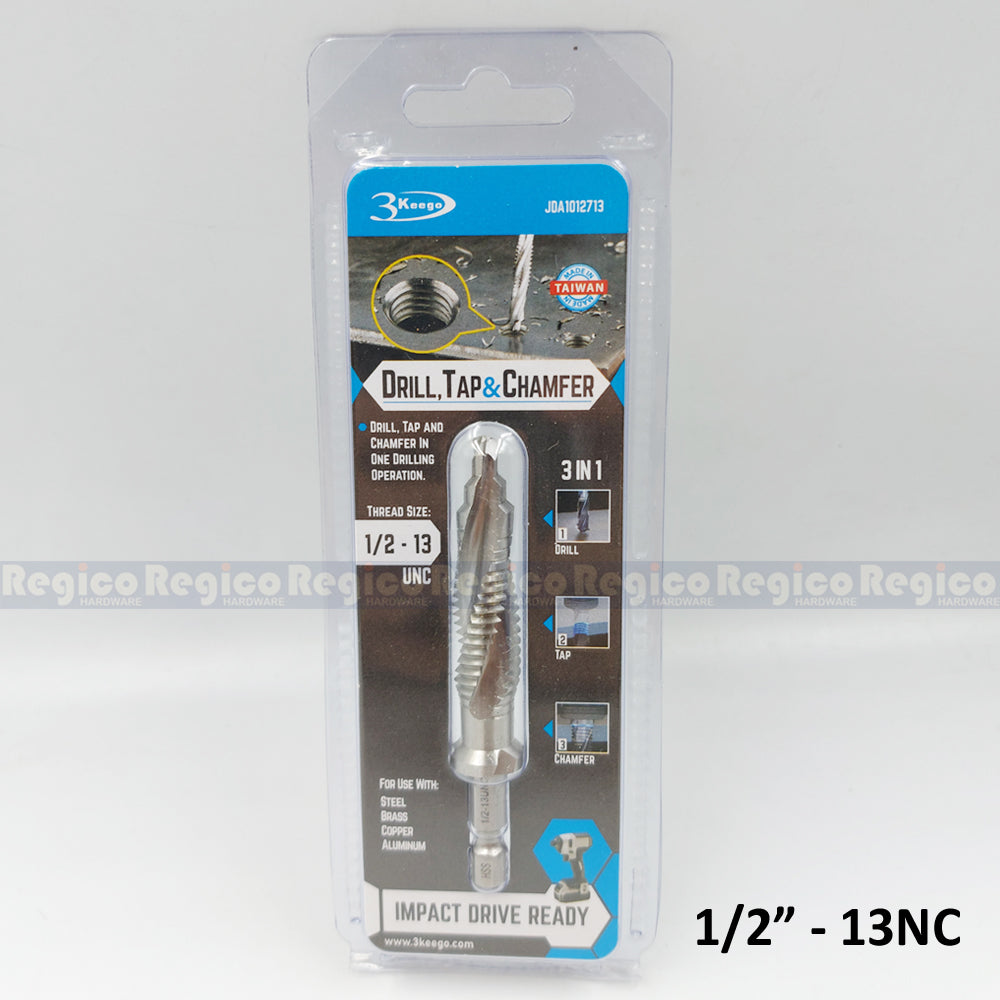 3KEEGO 3-in-1 Imperial Spiral Flute Drill Tap and Chamfer Bit