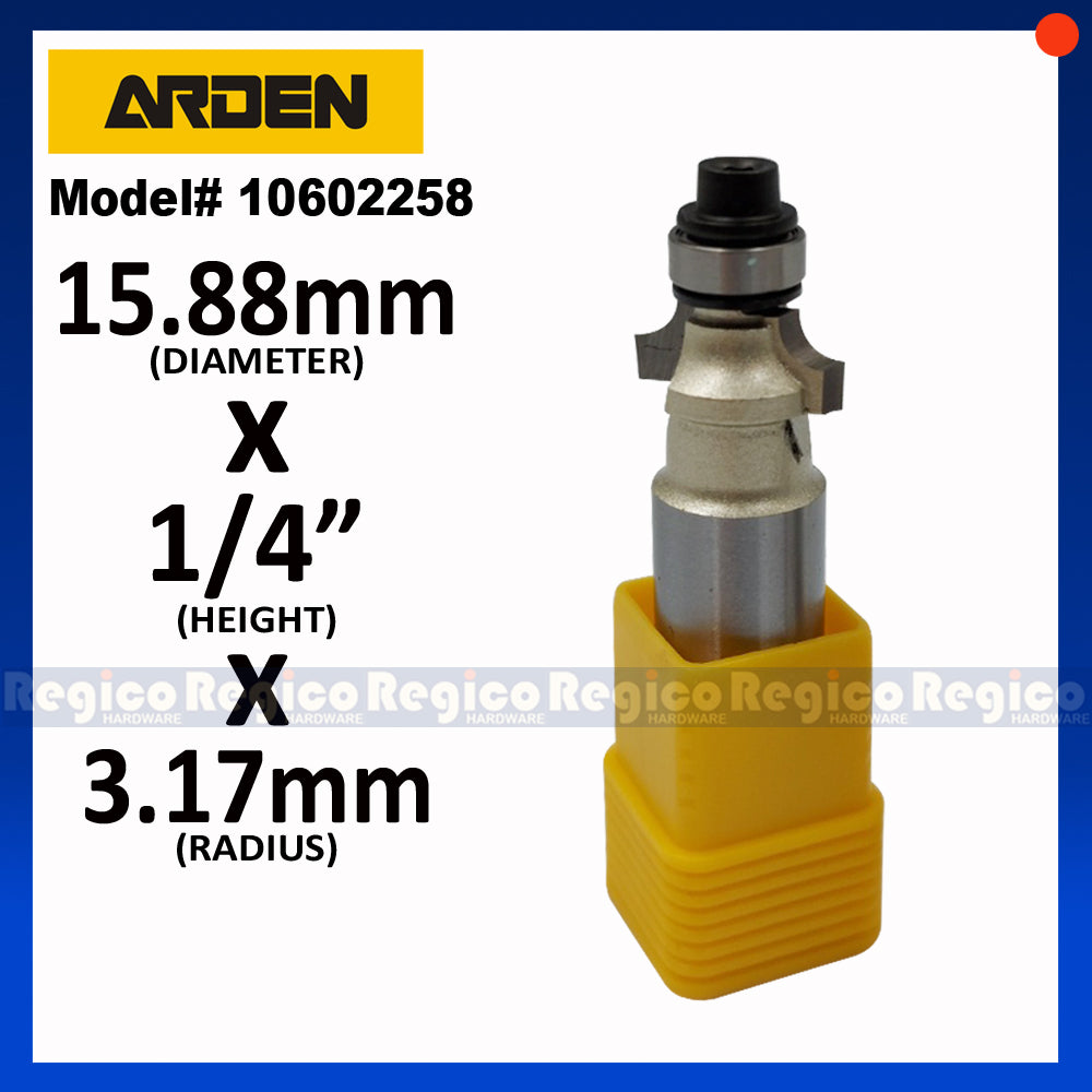 ARDEN #0602 1/2 Shank Round Over Beading Edging Ball Bearing Router Bit for Woodworking
