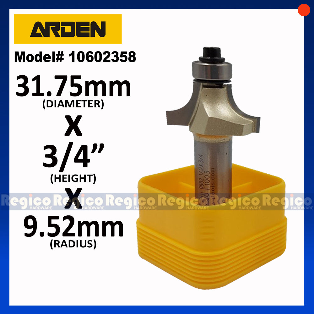 ARDEN #0602 1/2 Shank Round Over Beading Edging Ball Bearing Router Bit for Woodworking