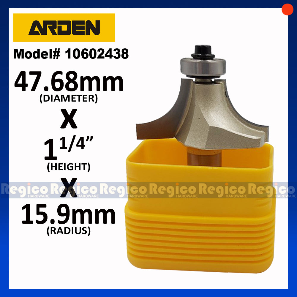 ARDEN #0602 1/2 Shank Round Over Beading Edging Ball Bearing Router Bit for Woodworking