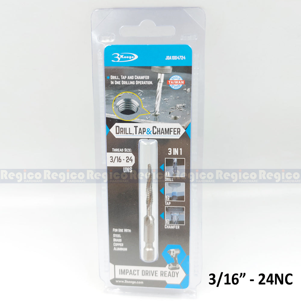 3KEEGO 3-in-1 Imperial Spiral Flute Drill Tap and Chamfer Bit