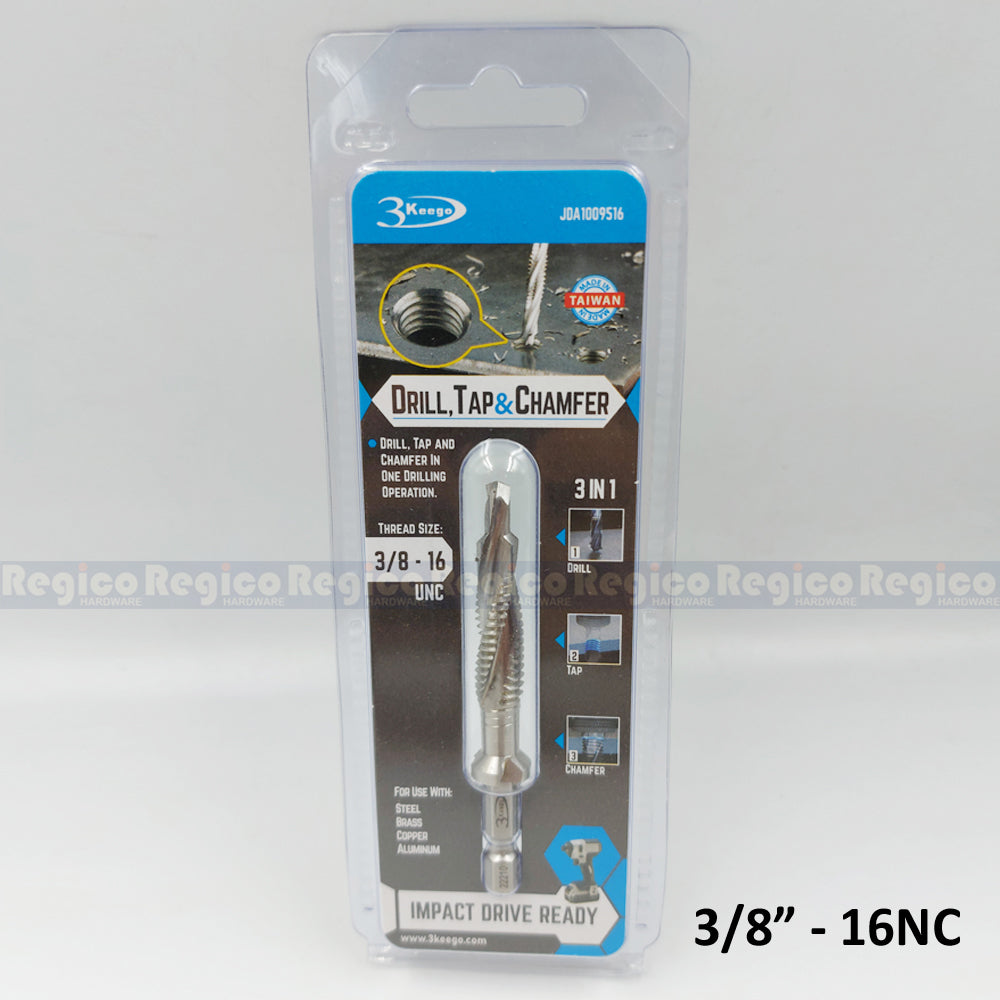3KEEGO 3-in-1 Imperial Spiral Flute Drill Tap and Chamfer Bit