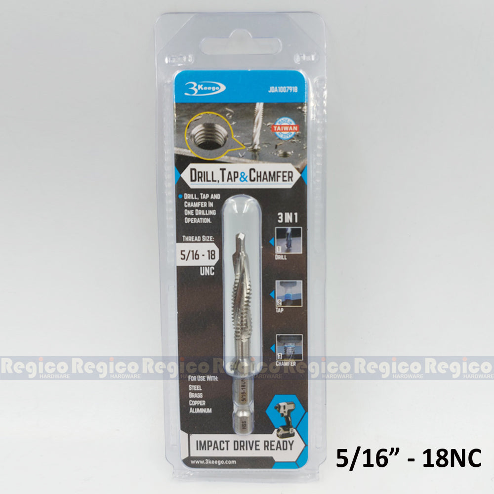 3KEEGO 3-in-1 Imperial Spiral Flute Drill Tap and Chamfer Bit
