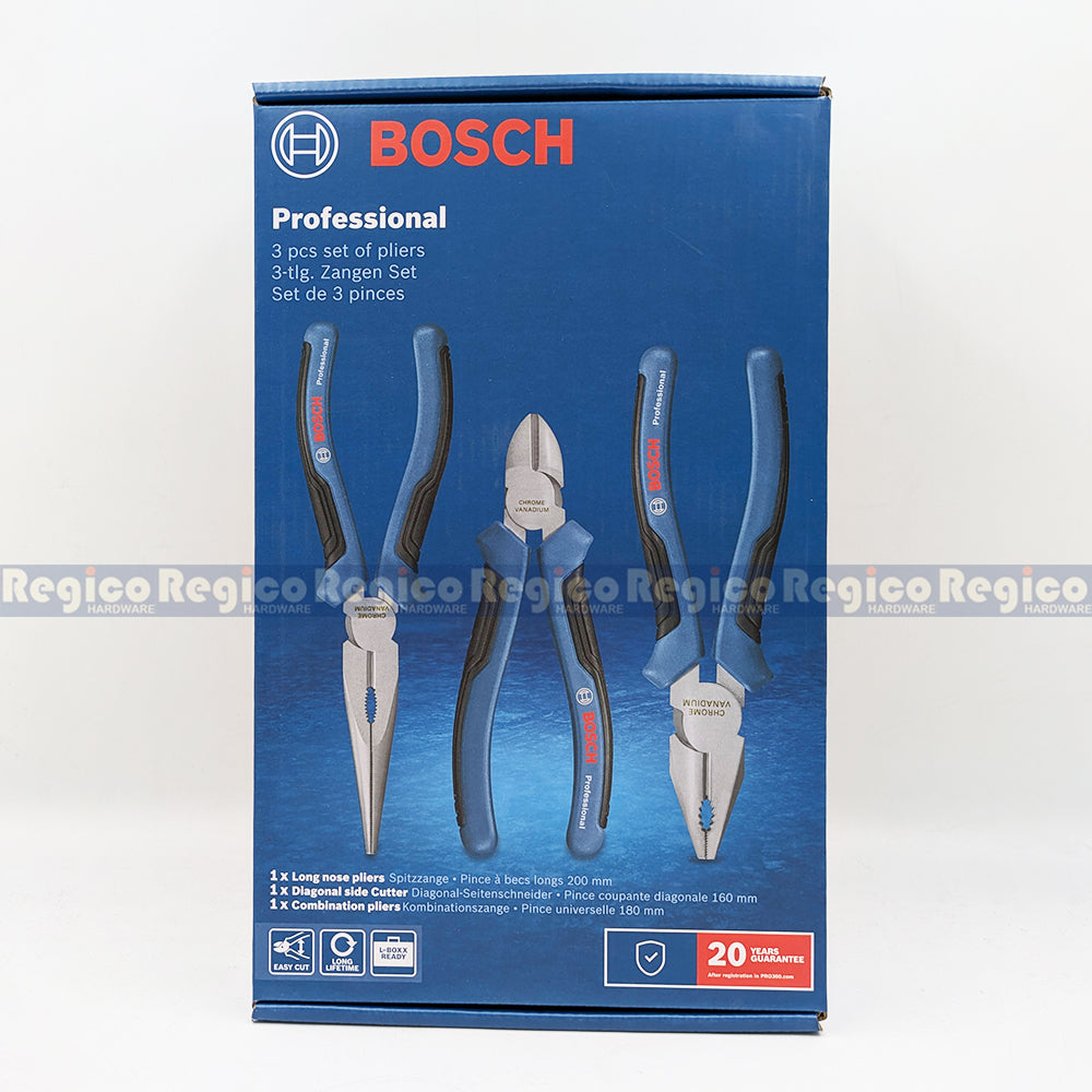 BOSCH Professional Pliers Set 3Pcs | Combination Pliers, Long Nose Pliers & Diagonal Side Cutter | Bosch Hand Tools