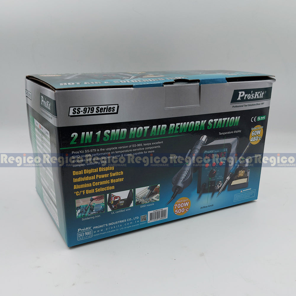 ProsKit 2 in 1 Hot Air Soldering Rework Station SMD Dual Digital Display 760W Heat Gun Welding Soldering Iron PCB Repair Tools SS-979B