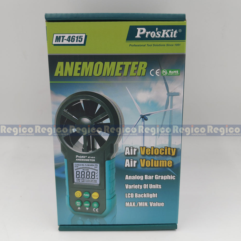 Proskit Digital Anemometer Wind Speed Mini Air Velocity Airflow Temperature Wind Speed Meter Tester with back light MT-4615