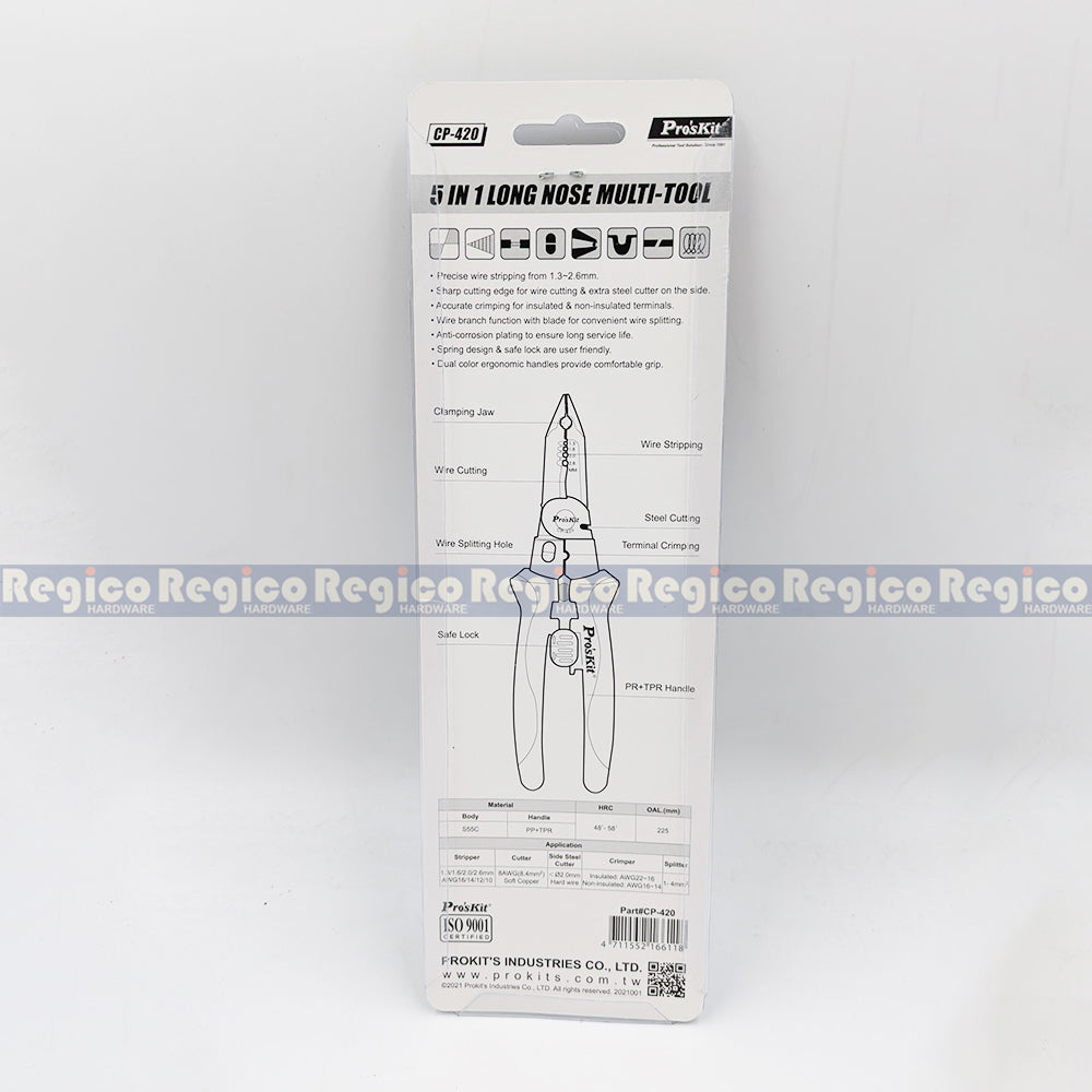 Proskit 5 in 1 Multifunctional Electrician's Pliers Clamping. Stripping, Cutting, Crimping, Splitting, Alloy Steel CP-420