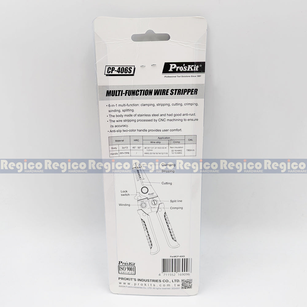 Proskit Multi-Function Clamping Stripping Cutting Winding Crimping Wire Stripper CP-406S