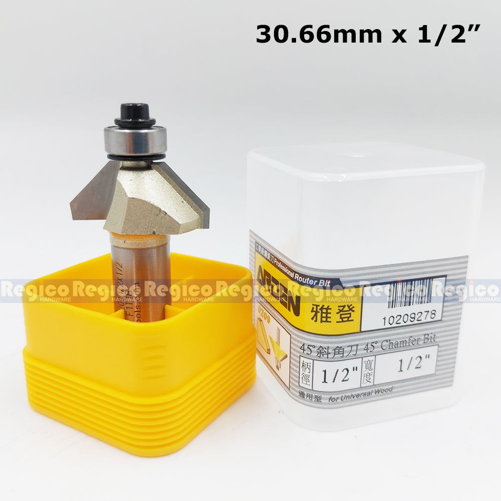 ARDEN #0209 1/2 Shank 45 degree Chamfer Chamfering Router Bit