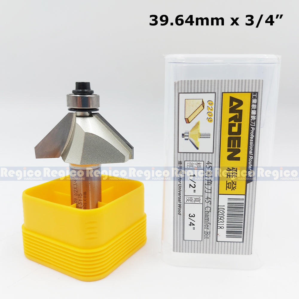 ARDEN #0209 1/2 Shank 45 degree Chamfer Chamfering Router Bit