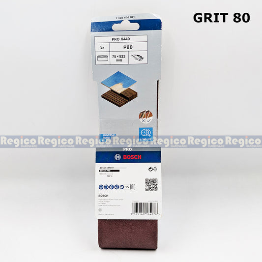 Bosch PRO X440 Sanding Belt 75x533mm Grit 80 100 120 180 Bosch Accessories