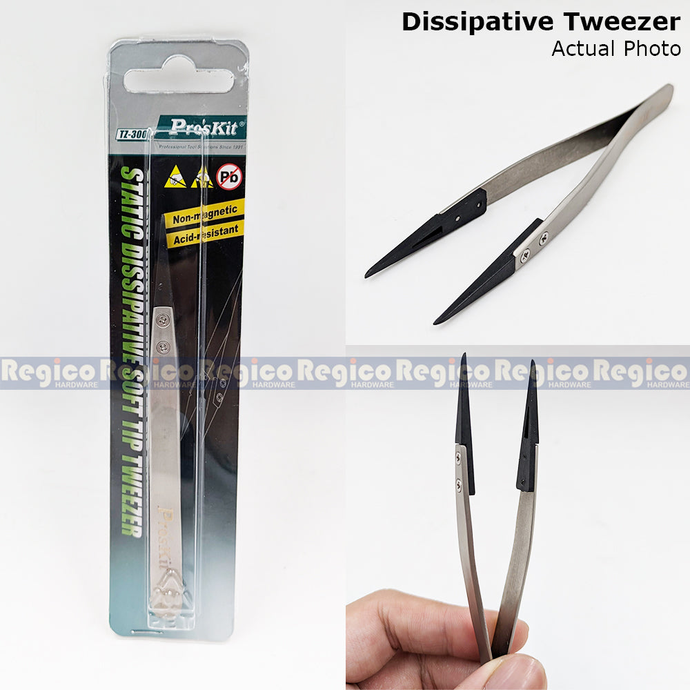 Proskit Static Anti-Static Steel Fiber Flat Dissipative Conductive Non-Inductive Fine Tip Tweezer Electronics Repair Tool TZ-100A TZ-300A Regico Hardware