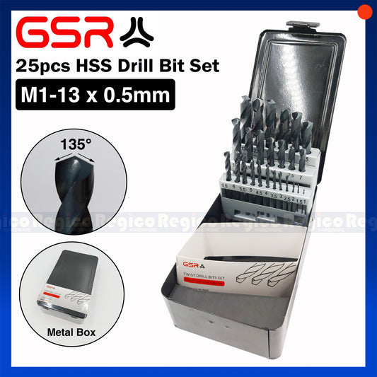 GSR 25pcs HSS High Speed Steel Twist Drill Bit Set for Wood Metal PVC Plastic