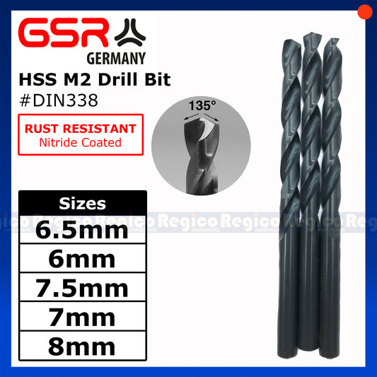 GSR HSS M2 Metal Drill Bit 6mm 6.5mm 7mm 7.5mm 8mm DIN338