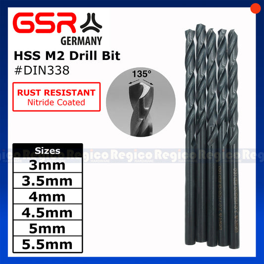 GSR HSS M2 Metal Drill Bit 3mm 3.5mm 4mm 4.5mm 5mm 5.5mm DIN338