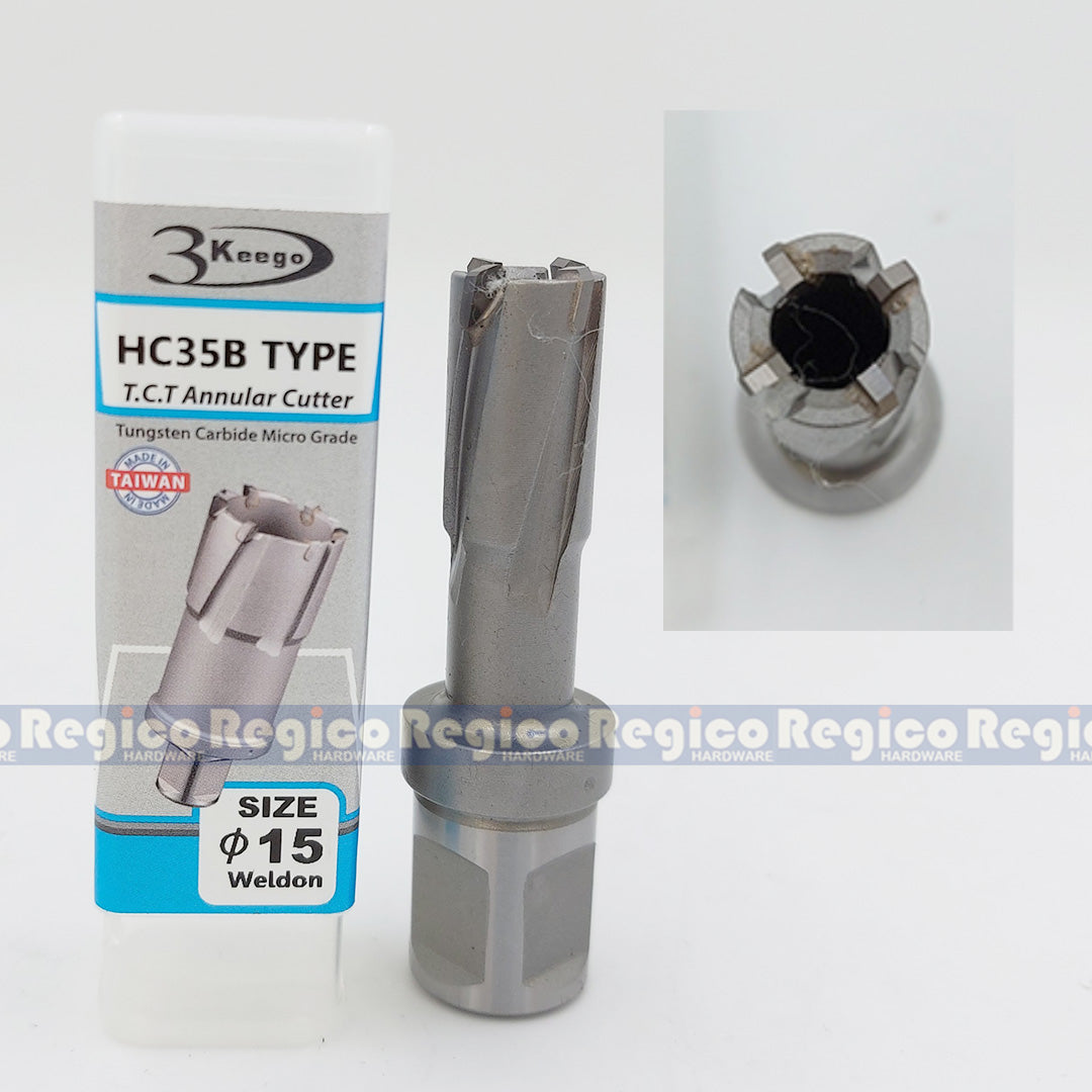 3KEEGO 35mm TCT Annular Hole Cutter HC35B Weldon Shank 3/4"