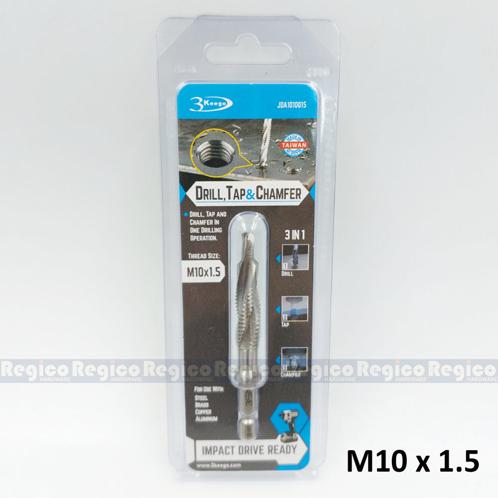 3KEEGO 3-in-1 Metric Spiral Flute Drill Tap and Chamfer Bit
