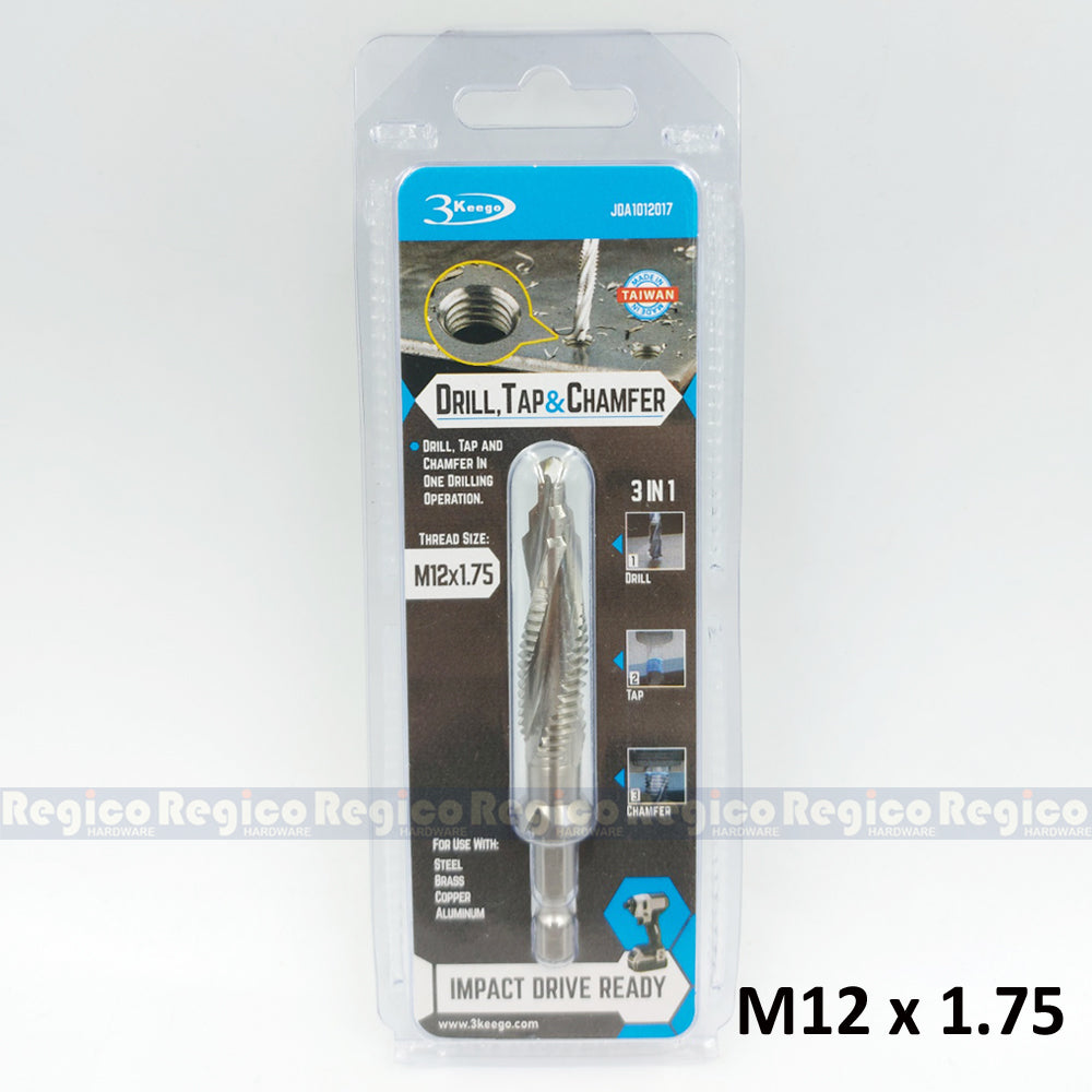 3KEEGO 3-in-1 Metric Spiral Flute Drill Tap and Chamfer Bit