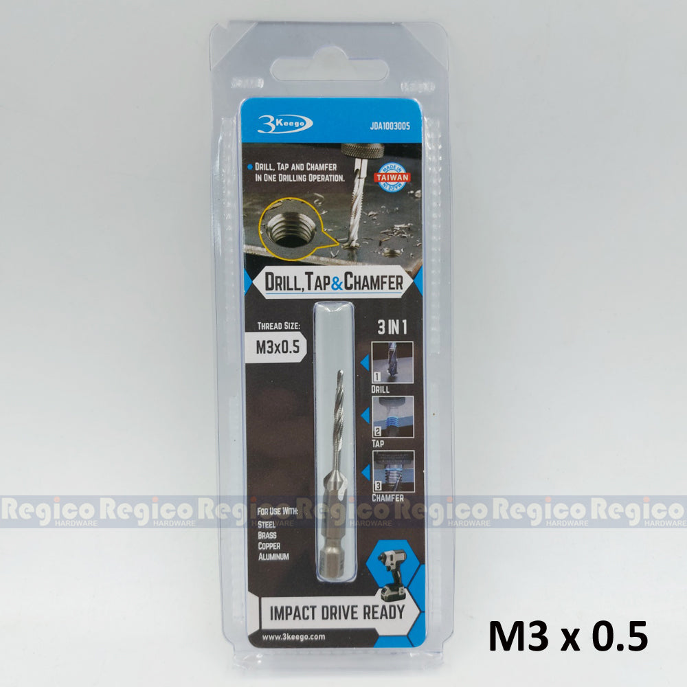 3KEEGO 3-in-1 Metric Spiral Flute Drill Tap and Chamfer Bit