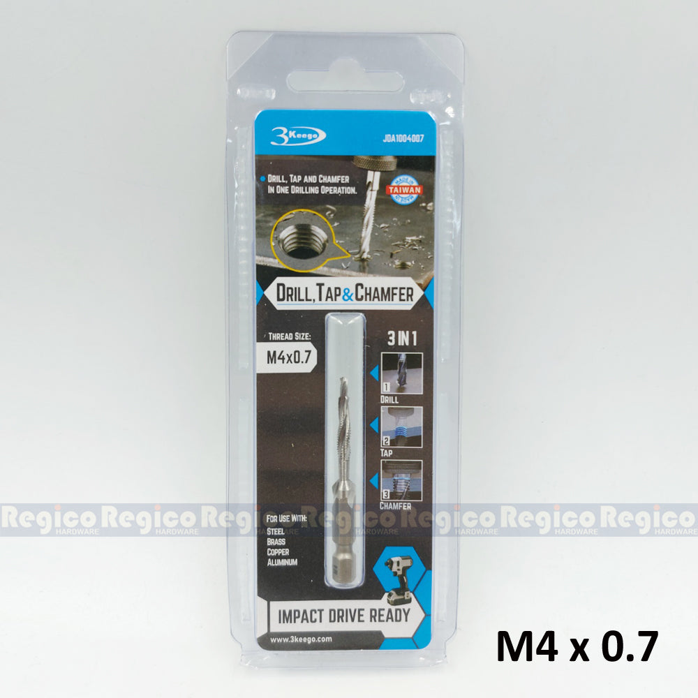 3KEEGO 3-in-1 Metric Spiral Flute Drill Tap and Chamfer Bit