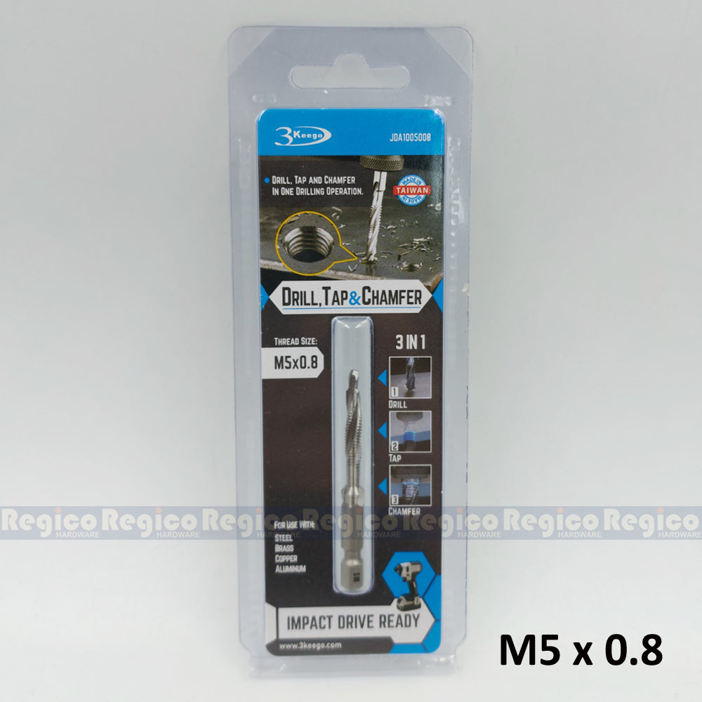 3KEEGO 3-in-1 Metric Spiral Flute Drill Tap and Chamfer Bit
