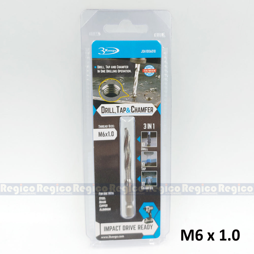 3KEEGO 3-in-1 Metric Spiral Flute Drill Tap and Chamfer Bit