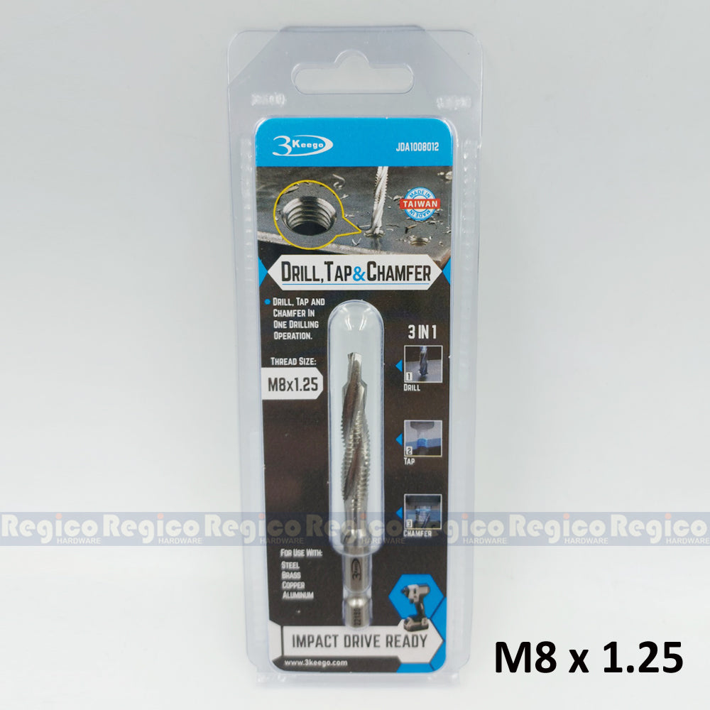 3KEEGO 3-in-1 Metric Spiral Flute Drill Tap and Chamfer Bit
