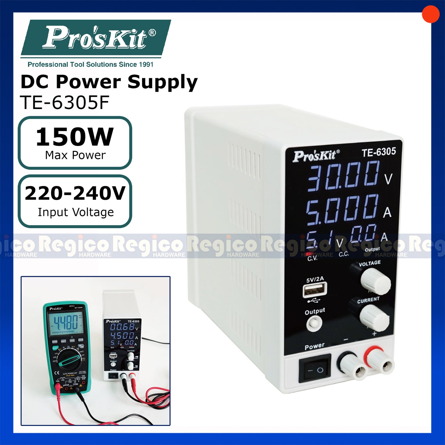 Proskit DC Regulated Power Supply 0-30V 0-5A TE-6305