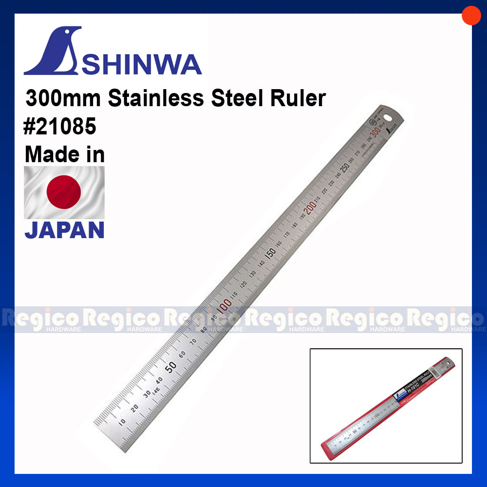 Shinwa 30 cm (12 inch) Stainless Steel Straight Ruler Brass Stopper Made In Japan