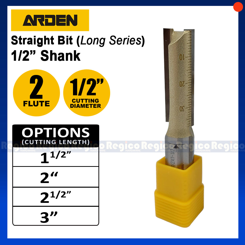 ARDEN 2 Flute 1/2 Shank Imperial LS Long Series Straight Router Bit #0103