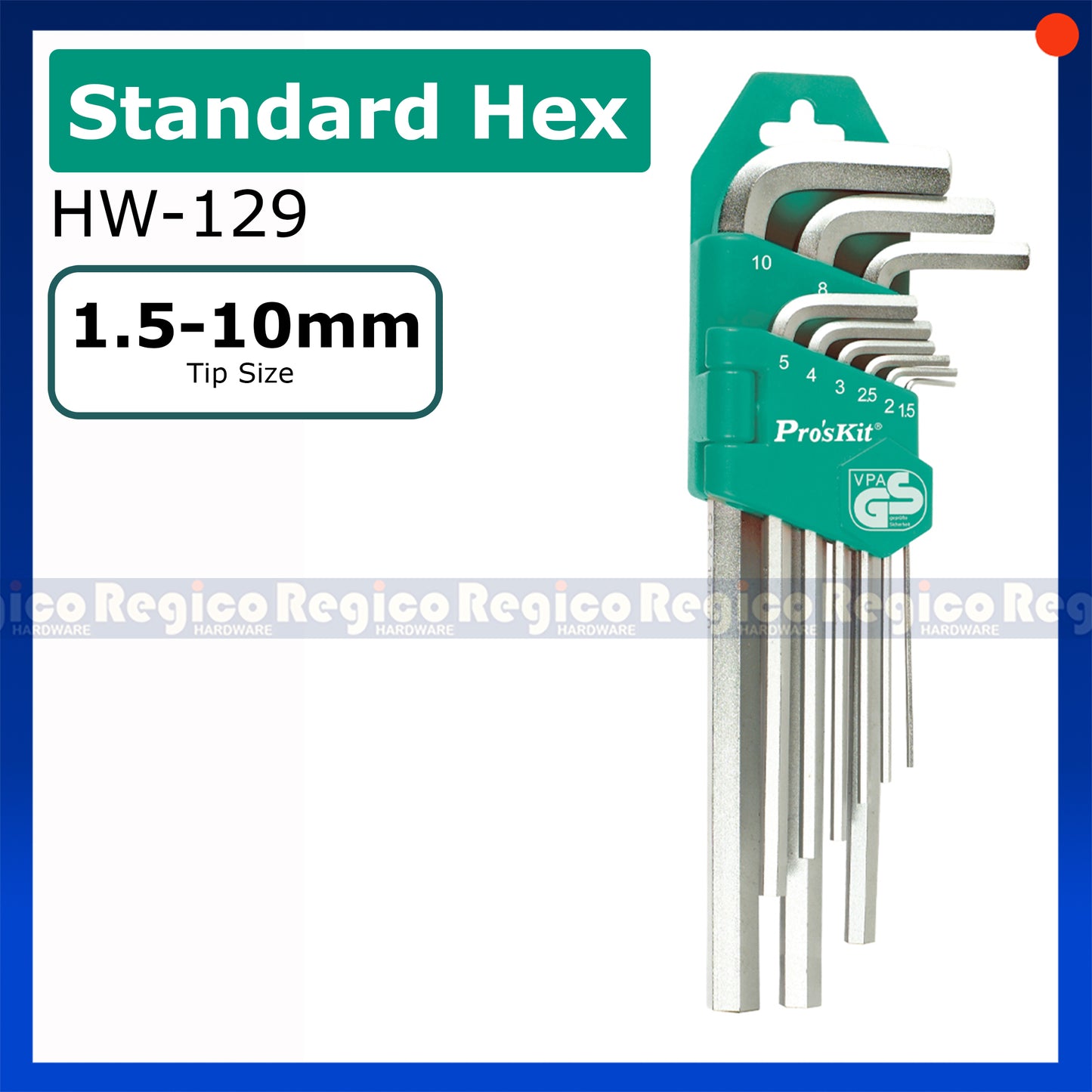 Proskit Metric Ball Point Long Arm Hex Key Set HW-229B HW-129