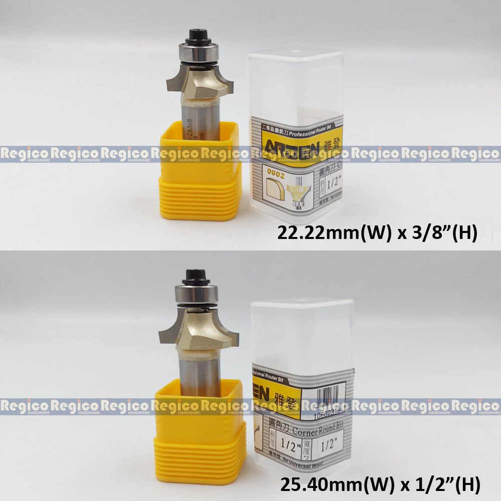 ARDEN #0602 1/2 Shank Round Over Beading Edging Ball Bearing Router Bit for Woodworking