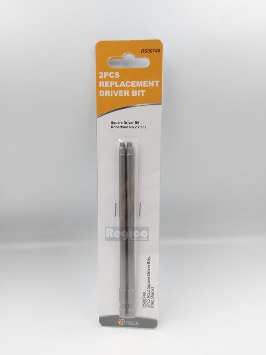 SB Tools 2pcs Robertson No. 2 x 6 Inch Hex Shank Square Driver Bit