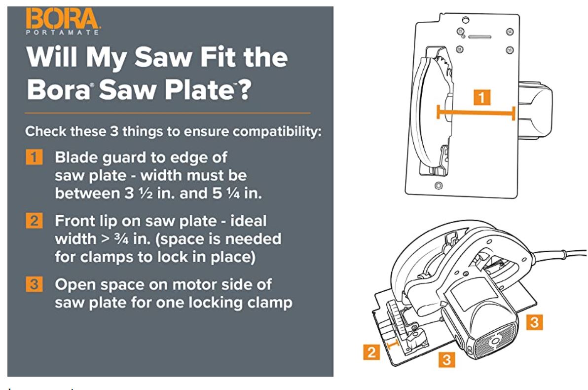 Bora NGX Circular Saw Plate for Clamp Edge Guide Rail and Rip-Cut Saw Sled Saw Guide 544006 (SAW PLATE ONLY)