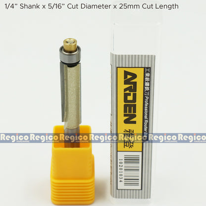 Arden 1/4 Shank Flush Trim Router Bit with Ball Bearing for Woodworking #0201