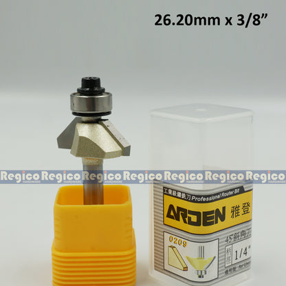 ARDEN #0209 1/4  Shank 45 degree Chamfer Chamfering Router Bit for Woodworking