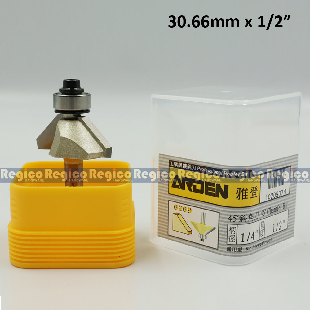 ARDEN #0209 1/4  Shank 45 degree Chamfer Chamfering Router Bit for Woodworking