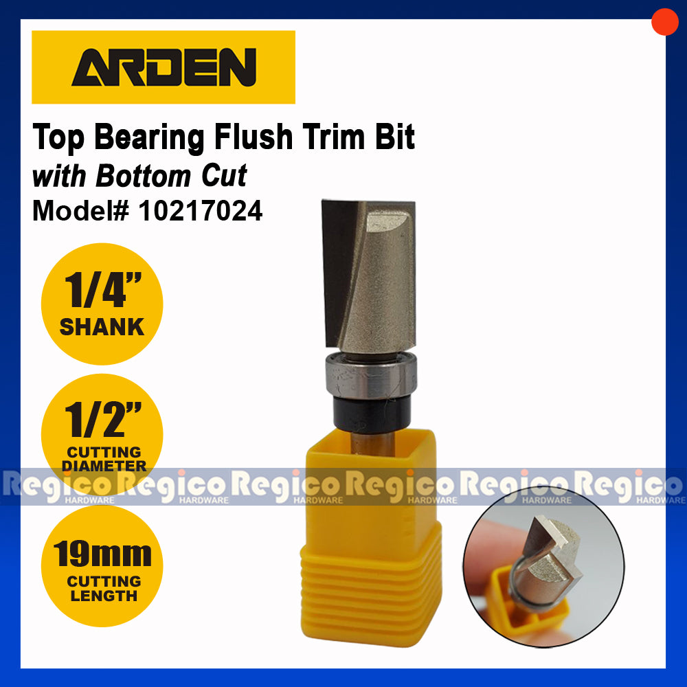Arden 1/4 Shank Top Bearing with Bottom Cut Flush Trim Trimmer Router Bit For Woodworking #0217