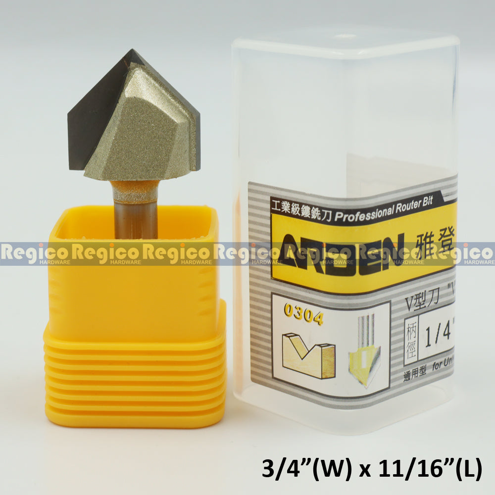 ARDEN 1/4  Shank V-Groove Router Bit 90 degree #0304