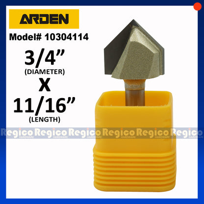 ARDEN 1/4  Shank V-Groove Router Bit 90 degree #0304
