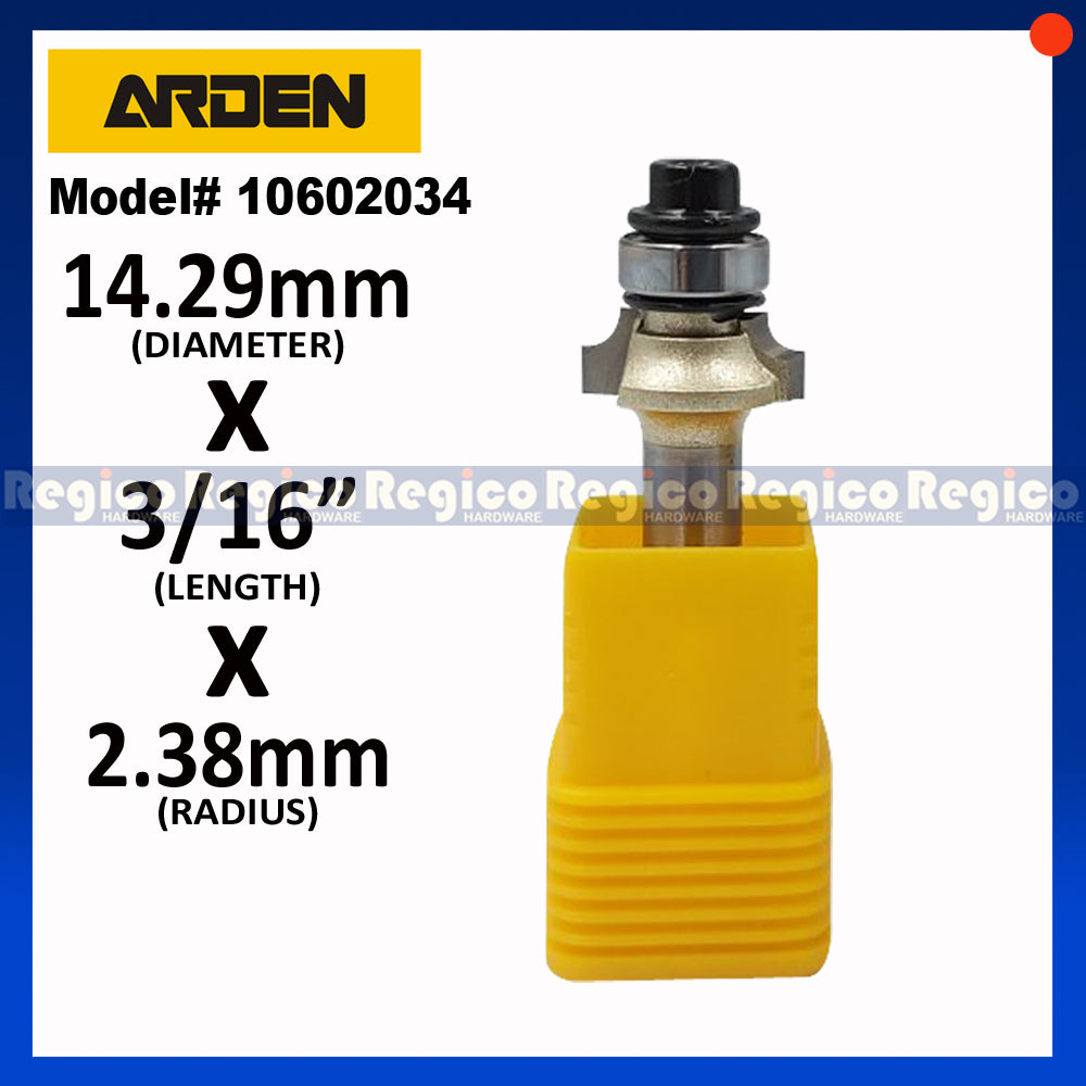 ARDEN 1/4 Shank Round Over Beading Edging Ball Bearing Router Bit for Woodworking #0602