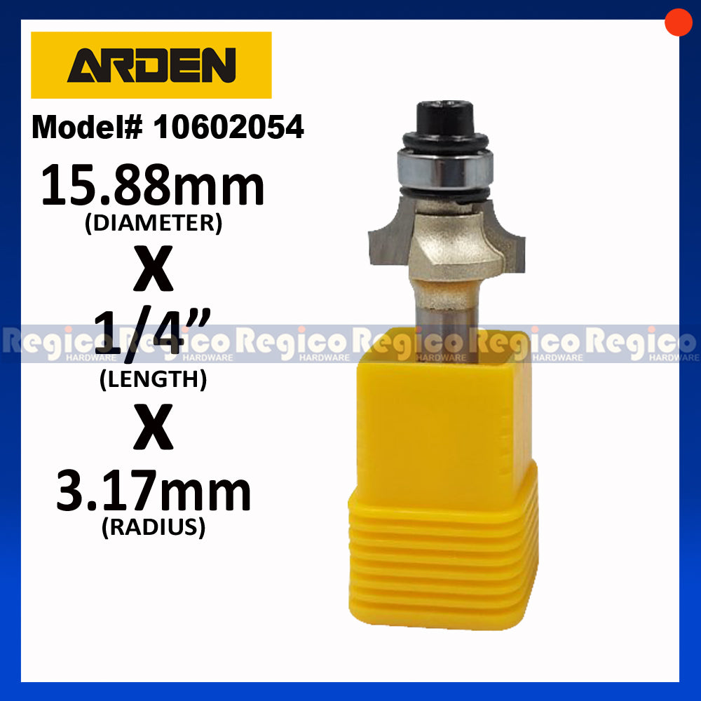 ARDEN 1/4 Shank Round Over Beading Edging Ball Bearing Router Bit for Woodworking #0602