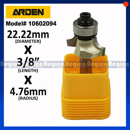 ARDEN 1/4 Shank Round Over Beading Edging Ball Bearing Router Bit for Woodworking #0602