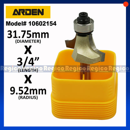 ARDEN 1/4 Shank Round Over Beading Edging Ball Bearing Router Bit for Woodworking #0602