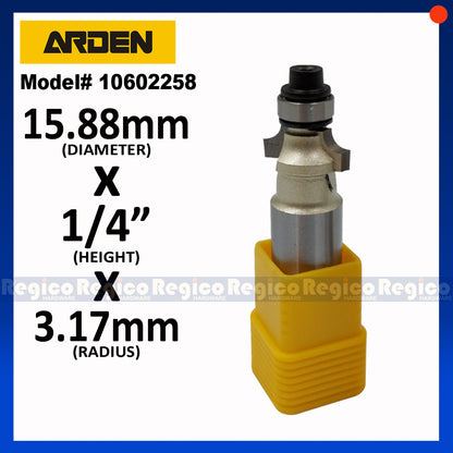 ARDEN #0602 1/2 Shank Round Over Beading Edging Ball Bearing Router Bit for Woodworking