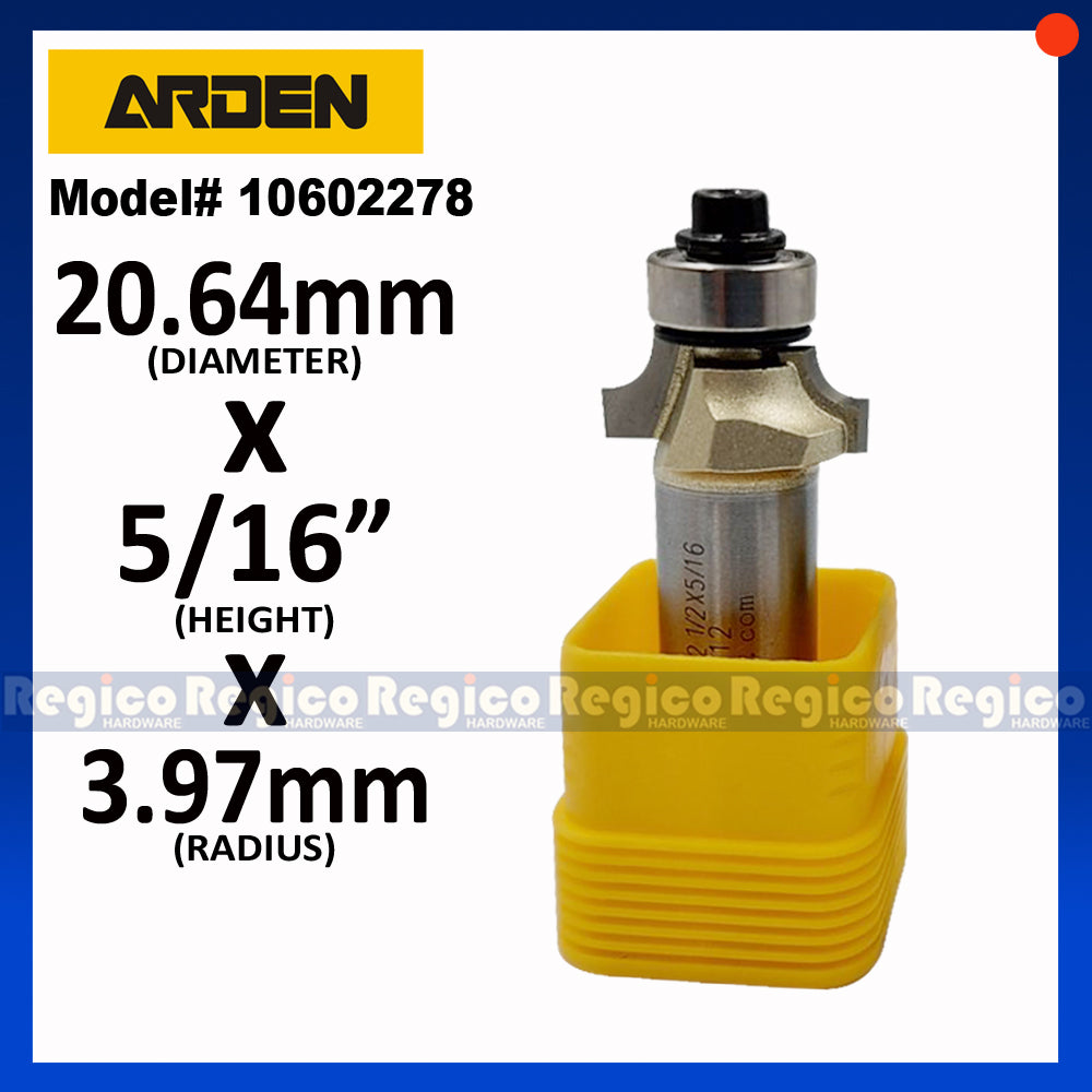 ARDEN #0602 1/2 Shank Round Over Beading Edging Ball Bearing Router Bit for Woodworking