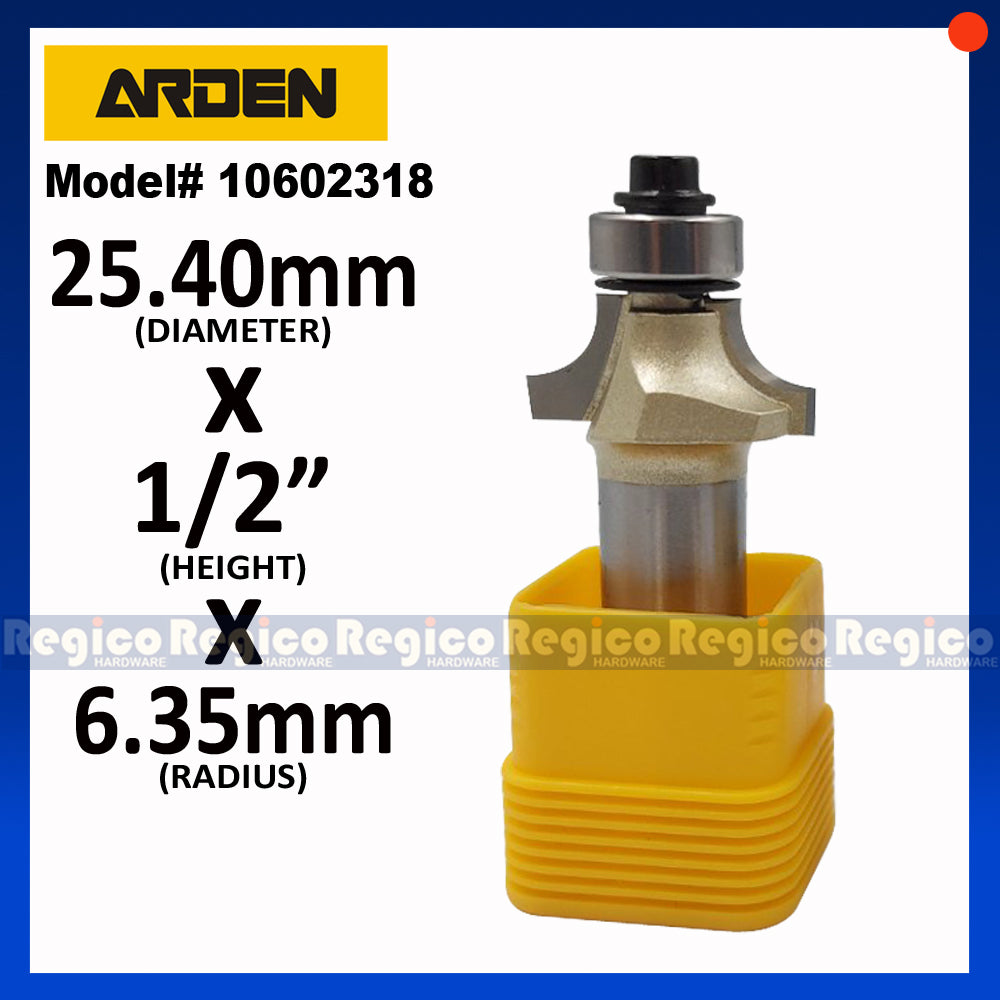 ARDEN #0602 1/2 Shank Round Over Beading Edging Ball Bearing Router Bit for Woodworking