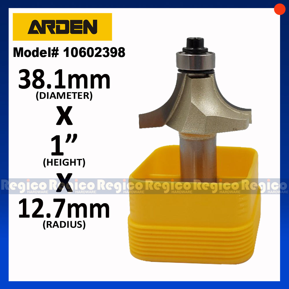 ARDEN #0602 1/2 Shank Round Over Beading Edging Ball Bearing Router Bit for Woodworking
