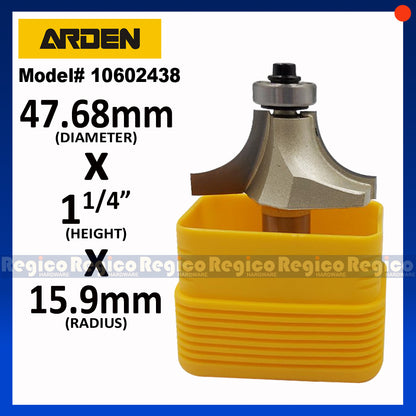 ARDEN #0602 1/2 Shank Round Over Beading Edging Ball Bearing Router Bit for Woodworking