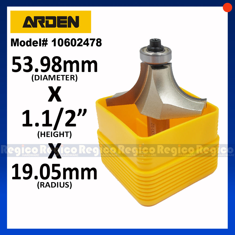 ARDEN #0602 1/2 Shank Round Over Beading Edging Ball Bearing Router Bit for Woodworking